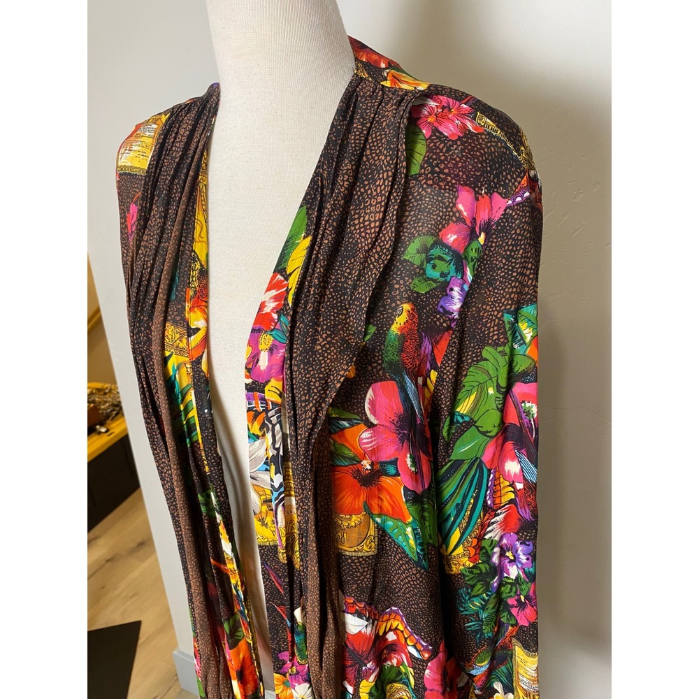 Vintage Carole Little Tropical Parrot Floral Sheer Wrap Cardigan Size 6 90s - Picture 2 of 7